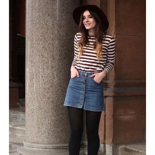 European And American Summer Fashion Girls Wear Round Collar Long Sleeve Striped Leisure T Shirt