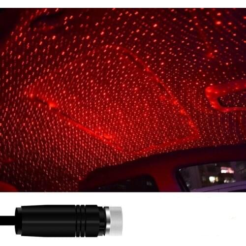 USB Car Roof Star Projector Night Light Sound Activated LED Interior Lamp, Red Lighting Effect, Car LED Light Decoration