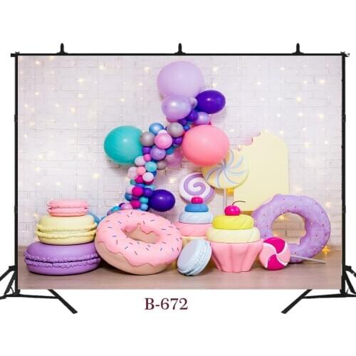 Donuts Cakes Candy Photographic Backdrop Baby Shower Portrait Photography background ice cream one year 1st birthday cake smash