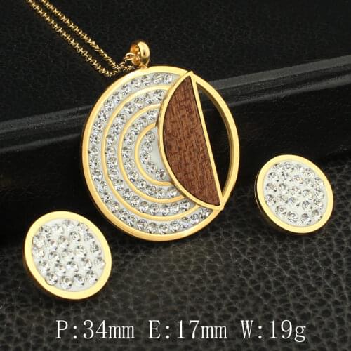 Round Newest Gold Colors Stainless Steel Jewelry Necklace Stud Earrings Sets Supernova Sales for Women SEDZEMBC