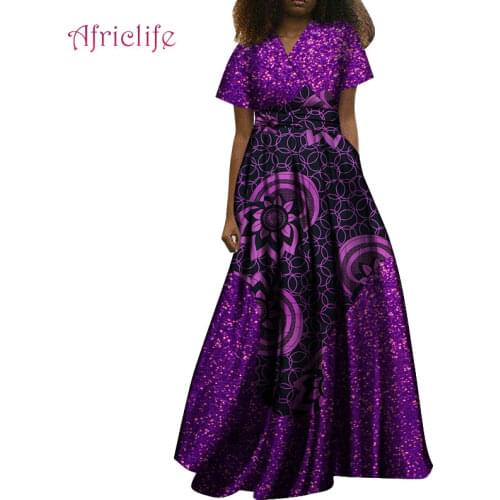 African Maxi Dresses for Women Ankara Fabric Patchwork Gliter Material Party Wedding Floor Length Cotton Women Dress WY8871