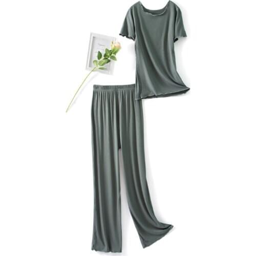 Casual pyjamas women short sleeve cotton ladies nightwear set trousers spring summer home clothes loose plus size pajamas M-4XL