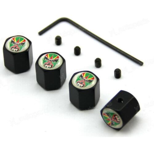 Anti-Theft Tire Stem Air Dust Valve Caps Lock Screws Beijing Opera Facial Green Fit For Toyota Honda BMW Subaru Acura Citroen VW