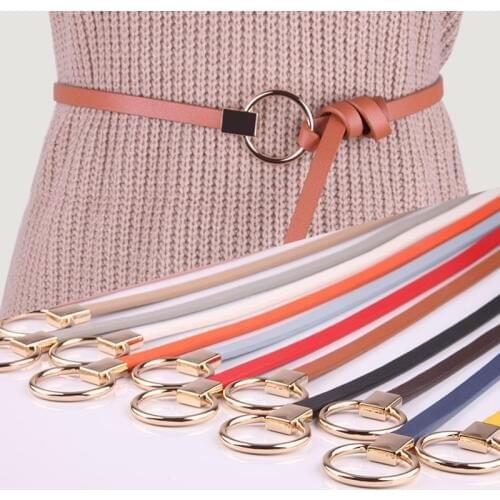 Fashion Women Waist Belt Lovely Womens PU Leather Strap Big Ring Decorated Belts Female Hot Newest Design Gold Pin Buckle Solid