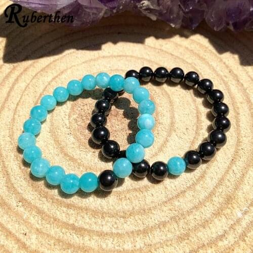 Ruberthen Matching Amazonite & Shungite Bracelet Set EMF Shield Radiation Protection Bracelet Couples Friendship Bracelet