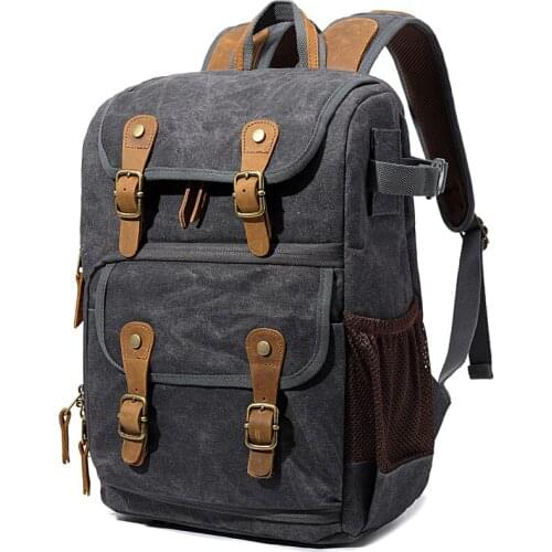 CAREELL Retro Batik Canvas Crazy Horse Leather Digital Rucksack Lens Photo Bags Camera Backpack Bag for Cannon Nikon Sony Camera