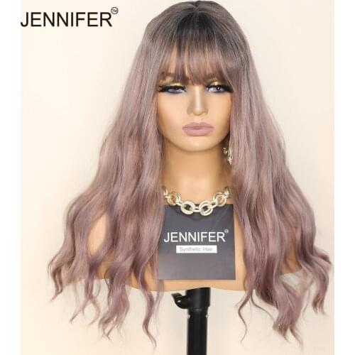 Synthetic Wigs for Women Long Wavy Black/Brown/Soot pink 3 color Cosplay/Daily/Party Wig with bangs High Temperature Fiber