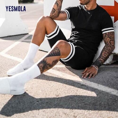 YESMOLA 2 Piece Set Men Tracksuits Short Sleeve T-shorts and Short Sport Suits Sweatsuits Sportswear Male Casual Clothes