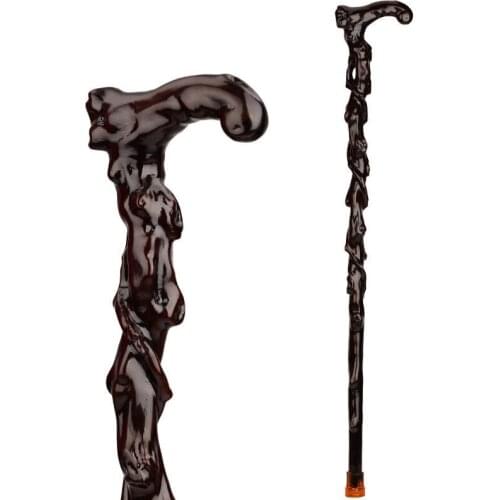 Old menwood carving iron crutch over Fu pear rosewood cane Walker elderly Filial piety elderly Genuine conry Lang