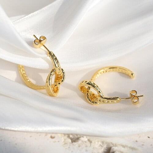 Women designer harmmered earrings hoop with 925 silver pin hypoallergenic high quality