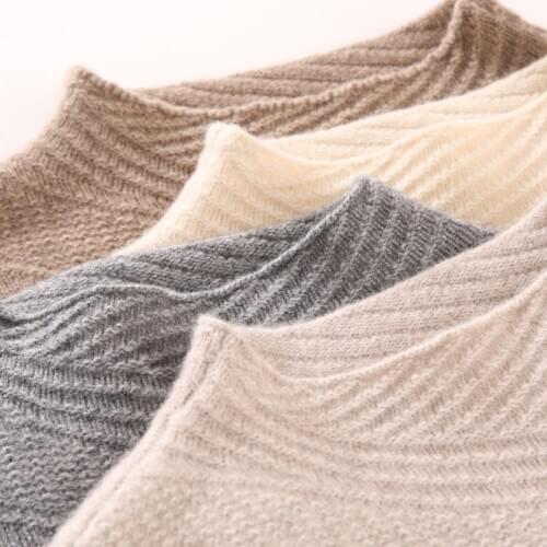 Ladies' New Cashmere Sweater Half High Collar Autumn Winter Pure Wool Knit Pullover All-Match Base Shirt Large size Warm Womens