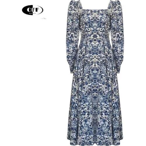 Women autumn spring midi dresses for women plus size elegant office work long sleeve floral beach boho vacation dress vestidos