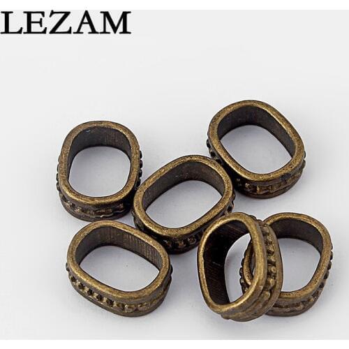 10pcs Antique Bronze 10x6mm Dots Striped Charms Beads Slider Spacers For Licorice Leather Cord