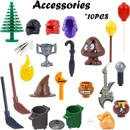 10PCS/set Cartoon Movie City Compatible Building Block Brick Part Helmet Hair Weapon Accessory Toy For Children Montessori Gift