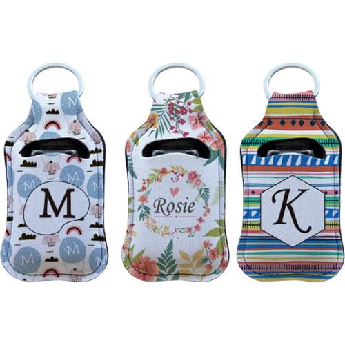 10pcs/Lot Holder Gel Keychain Silicone Sublimation Neoprene Sleeve Customized Key Chain With 30Ml Hand Sanitizer Bottle