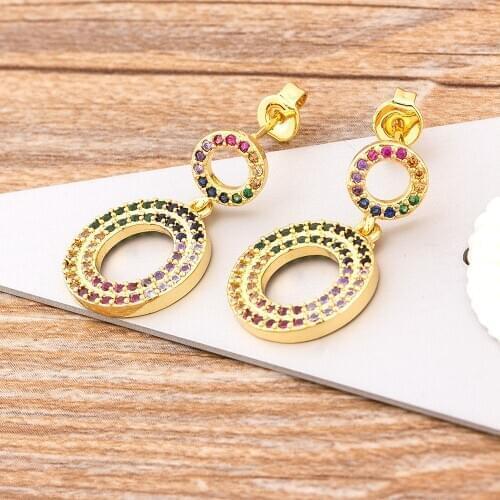 2020 Hot Sale European USA Rainbow Drop Earrings Jewelry for Women Gold Copper CZ Circle Earrings Best Party Anniversary Gift