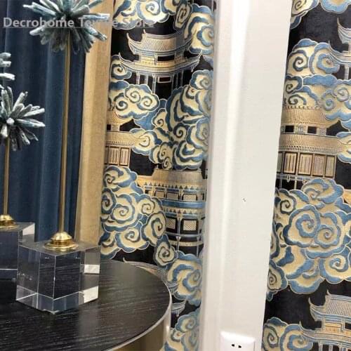 2021 New Style Chinese Classical Flannel High-end Fabric Curtains for Living Room Bedroom Study Finished Custom Curtains