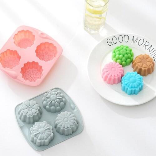 4 flower silicone cake mold pudding jelly mold handmade soap mold high temperature resistant and easy to demold