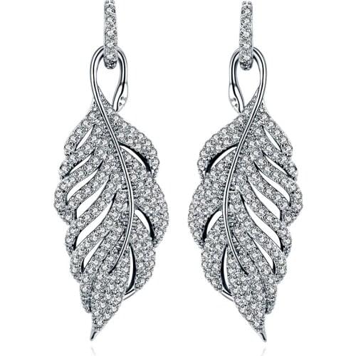 925 Silver needle Europe Feather Crystal from Austrian new fashion creative cz Earrings classic retro micro set hot jewelry
