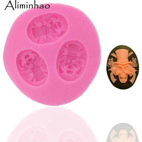 B0106 3 holes mini Halloween skull for Cake dessert Sugarcraft Silicone mould fondant cake decorating tools chocolate molds