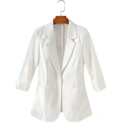 Plus Size Cotton Tops Cotton and linen Blazers 2020 Fashion Single-button Coats Fashion 3/4 Sleeve Outerwear Female Jackets 5XL