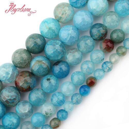 6,8,10,12mm Smooth Round Bead Ball Blue Cracked Agates Stone Beads For DIY Necklace Bracelets Jewelry Making 15" Free Shipping