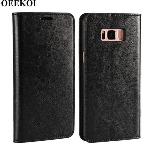 OEEKOI Crazy Horse Genuine Leather Wallet Flip Case for Samsung Galaxy J4 Plus/A9 2018/A7 2018/J6 2018/A9 Star/S8 plus/Note 9
