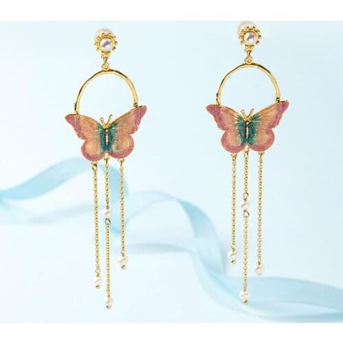 CSxjd New Hand-painted Enamel Pearl Butterfly Earrings female Fashion Jewelry