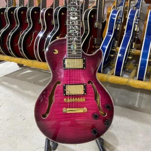 Simi Hollow LP Electric Guitar Tiger Maple Top And Back Abalone Flower Fret Golden Hardware High Quality Guitarar Free Shipping