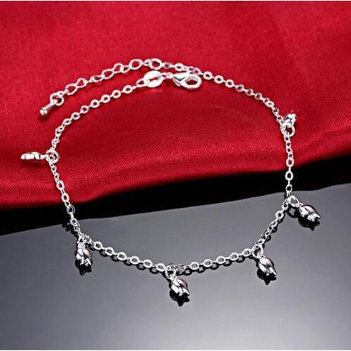 Hot Sale Hollow Rose Pendant Foot Anklet Chain 925 Silver Plate Ladies Anklets Bracelet for Womens Jewelry Gift