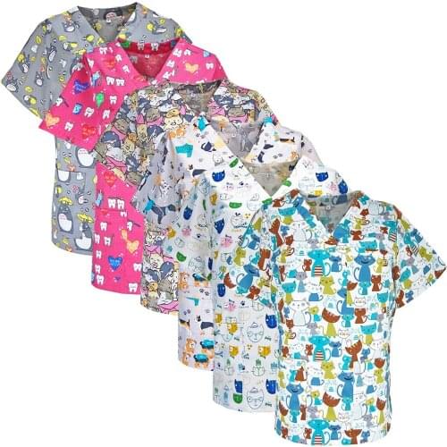 Cotton Scrubs tops with Short Sleeves Unisex Nursing Scrub Suit Women Men Nurse Uniform Clothing Clinic Hospital Uniforms XS-4XL