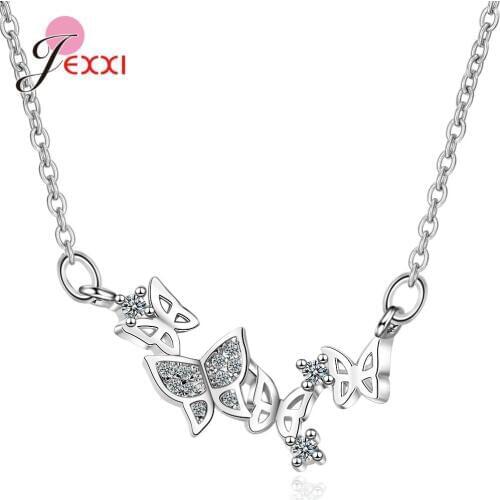 Classical S925 Sterling Silver Butterfly Pendant Necklace Cute Butterflies Accessories for Campus Student Girls Performance