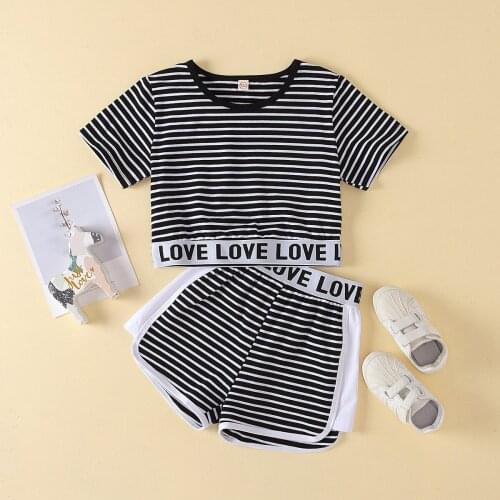 Summer Sports Clothing Set Suit Children Cloths Stripped For Girls Sportswear T-Shirt + Short Pant