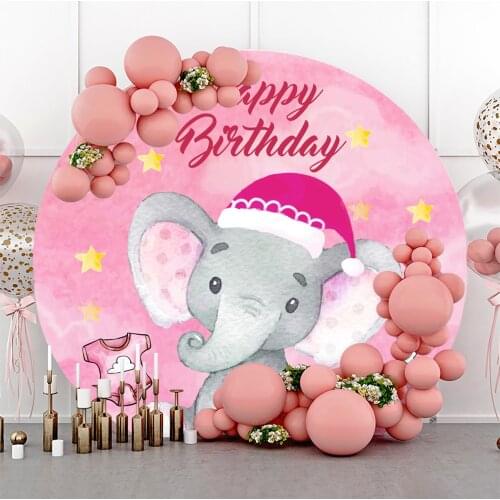 Laeacco Elephant Gold Star Girls Shower Round Circle Backgrounds Photography Newborn Portrait Customized Poster Photo Backdrops