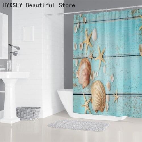 Summer Beach Printing Shower Curtain 100% Polyester Waterproof Fabric Protector Washable Hanging Bathroom Decor Home Textiles