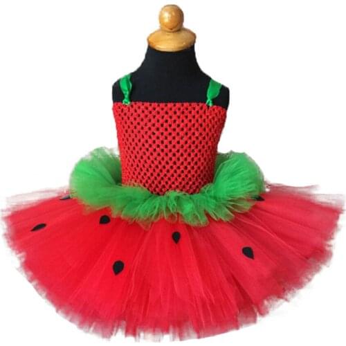 Cute Strawberry Girls Tutu Dress Baby Red Green Birthday Dress Halloween Costume for Kid Child Christmas Elf Clothes Purim Gifts