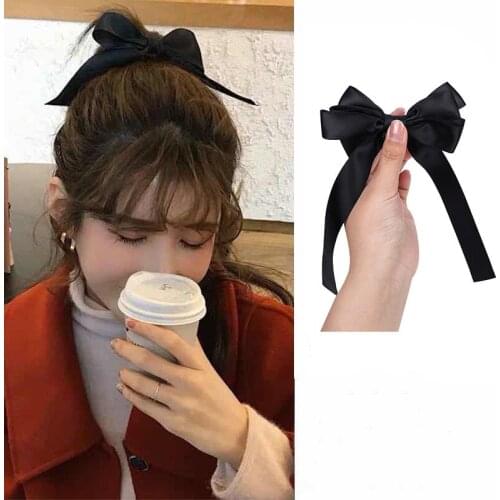Fashion Ribbon Streamer Bow Hair Clip Satin Hairpin Double-sided Solid Color Spring Clip Women Hair Accessories Clips Hair