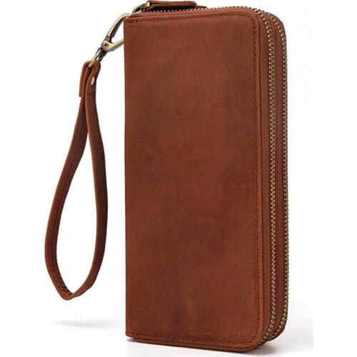 Mens Top Long Style Cowhide Wallet Vintage Style Minimal Genuine Leather Card Holder Business Clutch Bag Large Hand Clutch