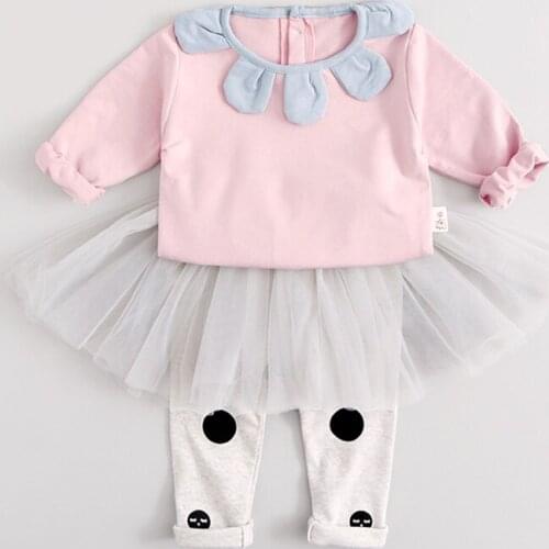 2020 Spring New Girls T-shirt + Skirt Pants Clothing Set Baby Children Petal Collar Suit Girl Kids Cartoon Cotton Voile Clothes