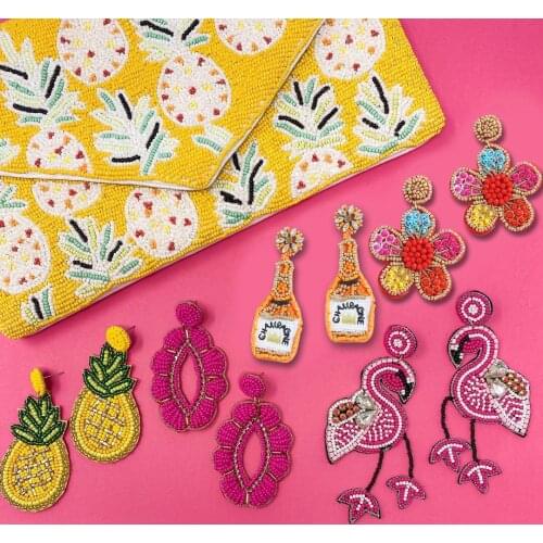 Miwens New Bohemia Handmade Bead Pineapple Dangle Earrings for Women Multicolor Beaded Flower Earrings Champagne Bottle Earring