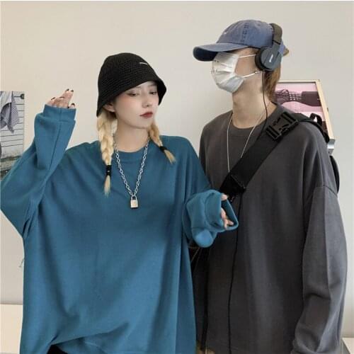 Maxxo Solid Color Cotton Multicolor Long-Sleeved T-Shirt Couple Kpop Grunge Clothes Woman Oversized Emo Gothic clothes Y2k Tops