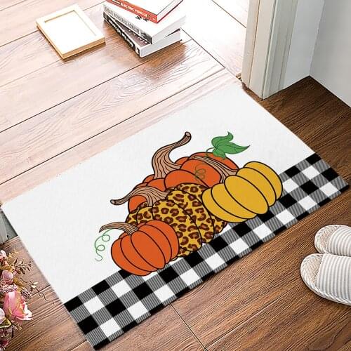 Autumn Leopard Pumpkin Plaid Retro Doormat for Entrance Door Bathroom Hallway Non-Slip Rugs Home Decor Kitchen Mats