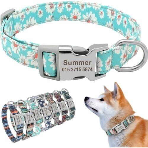 Custom Engraved Dog Collar Personalized Printed Pet Dog Tag Collar Nylon Puppy Cat Name Phone ID Collars For Small Large Dogs