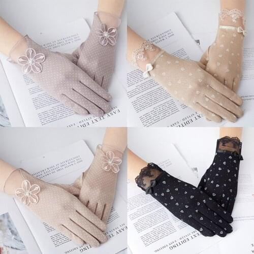 1 Pair Summer Women Gloves New Ladies Lace Touch Screen Gloves UV Sunscreen Cotton Driving Gloves Short Full Finger Gloves