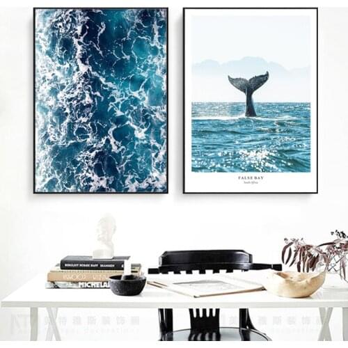 Whale Tail Posters and Prints Seascape Nordic Ocean Wall Art Ocean Waves Canvas Painting Modern Pictures for Living Room Decor