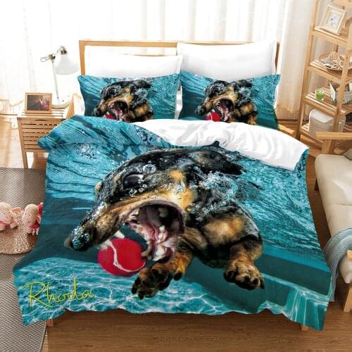 Dropshipping SINGLE only 1 Pillowcase Queen Size Bedding For Boys Duvet Cover Set Bedding Dog N019 Animal Cartoon Swimming water