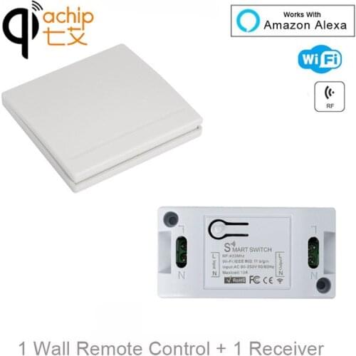 QIACHIP Wifi Wireless RF 433MHz 1CH AC 110V 220V Receiver Module + 86 Wall Lamp Remote Control Switch Work With Amazon Alexa