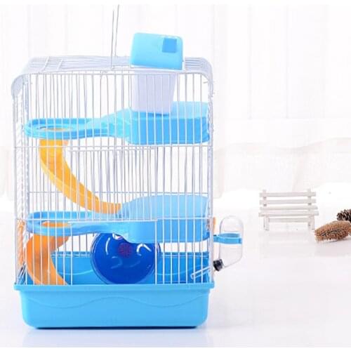 Luxury Three Layer Hamster Cage Pet House Portable Small Pets House Chinchilla Hamster House (Light Blue)