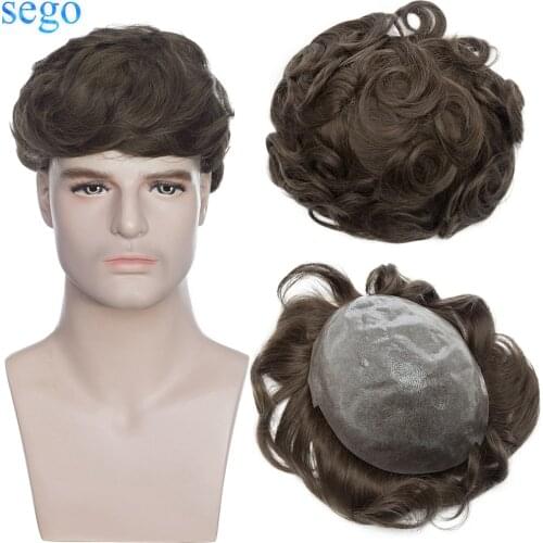 SEGO 8''x10'' Density 100% Thin Skin PU 0.08MM Men Toupee Hair System Remy Human Hair Indian Hair Replacement Hairpiece 3Colors