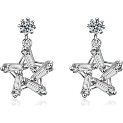Korean crystal star five-pointed star simple personality temperament design sense silver plated stud earrings WE088